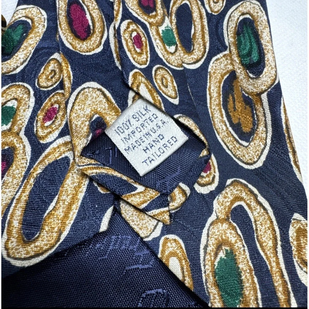 VTG Paul Fredrick Men's Necktie Blue Colorful Abstract Design 100% Imported Silk